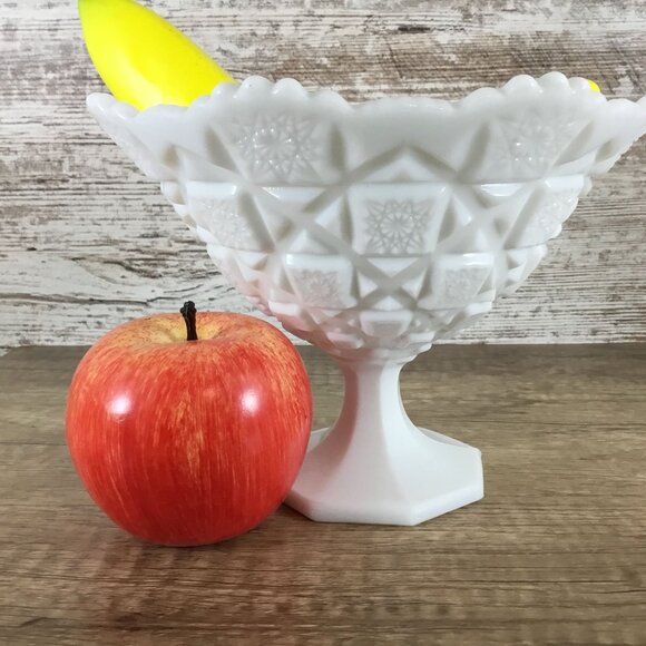 Westmoreland Old Quilt Pattern Milk Glass Pedestal Compote 5.75" Tall X 8" Top D - Picture 10 of 10